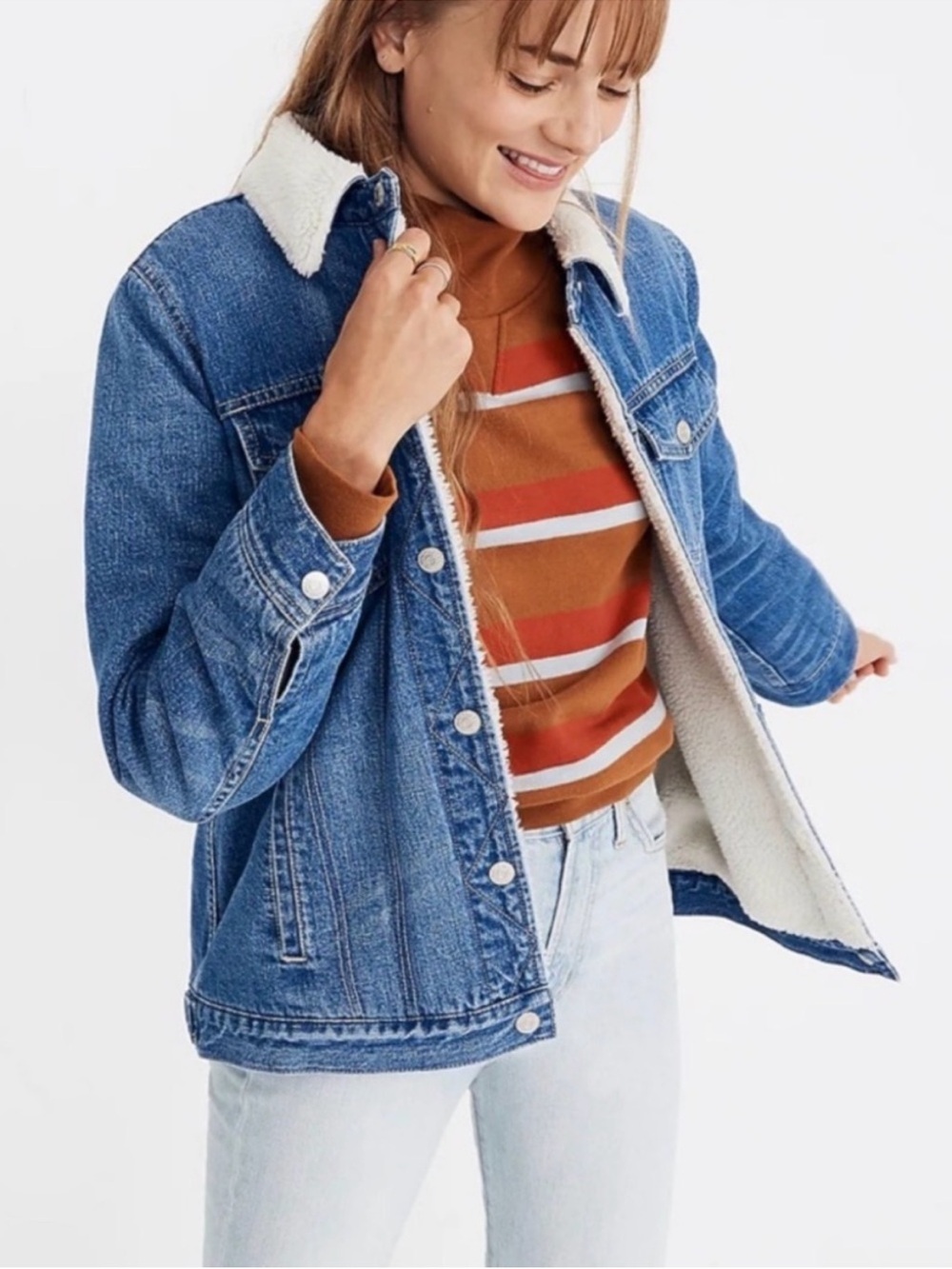 Madewell The Oversized Jean Jacket Sherpa Edition Blue Denim Small